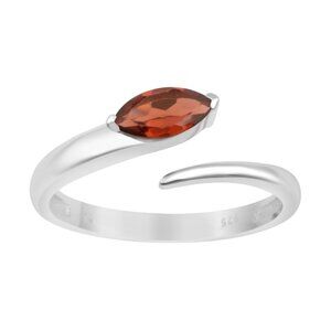 925 Sterling Silver 8x4MM Marquise Shape Garnet Front Open Women Bypass Ring